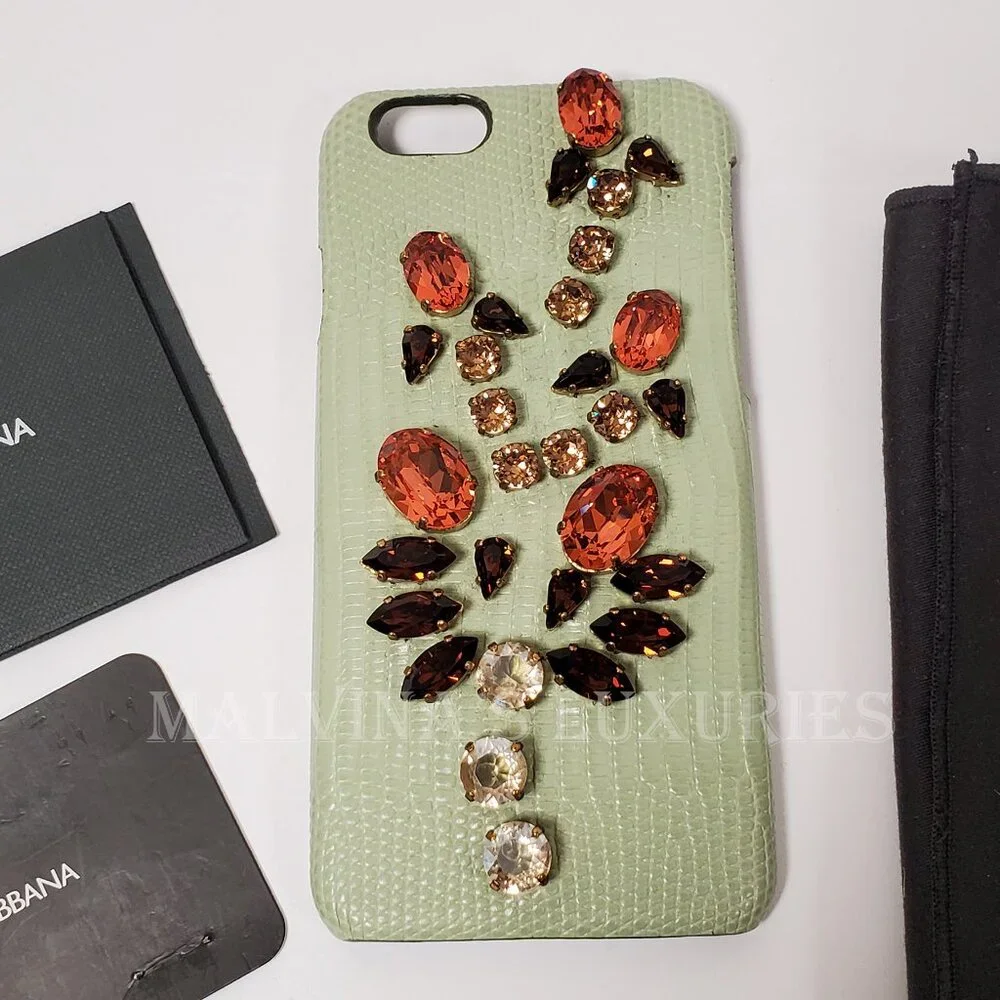 DOLCE & GABBANA PHONE CASE iPHONE COVER CRYSTAL EMBELLISHED LEATHER